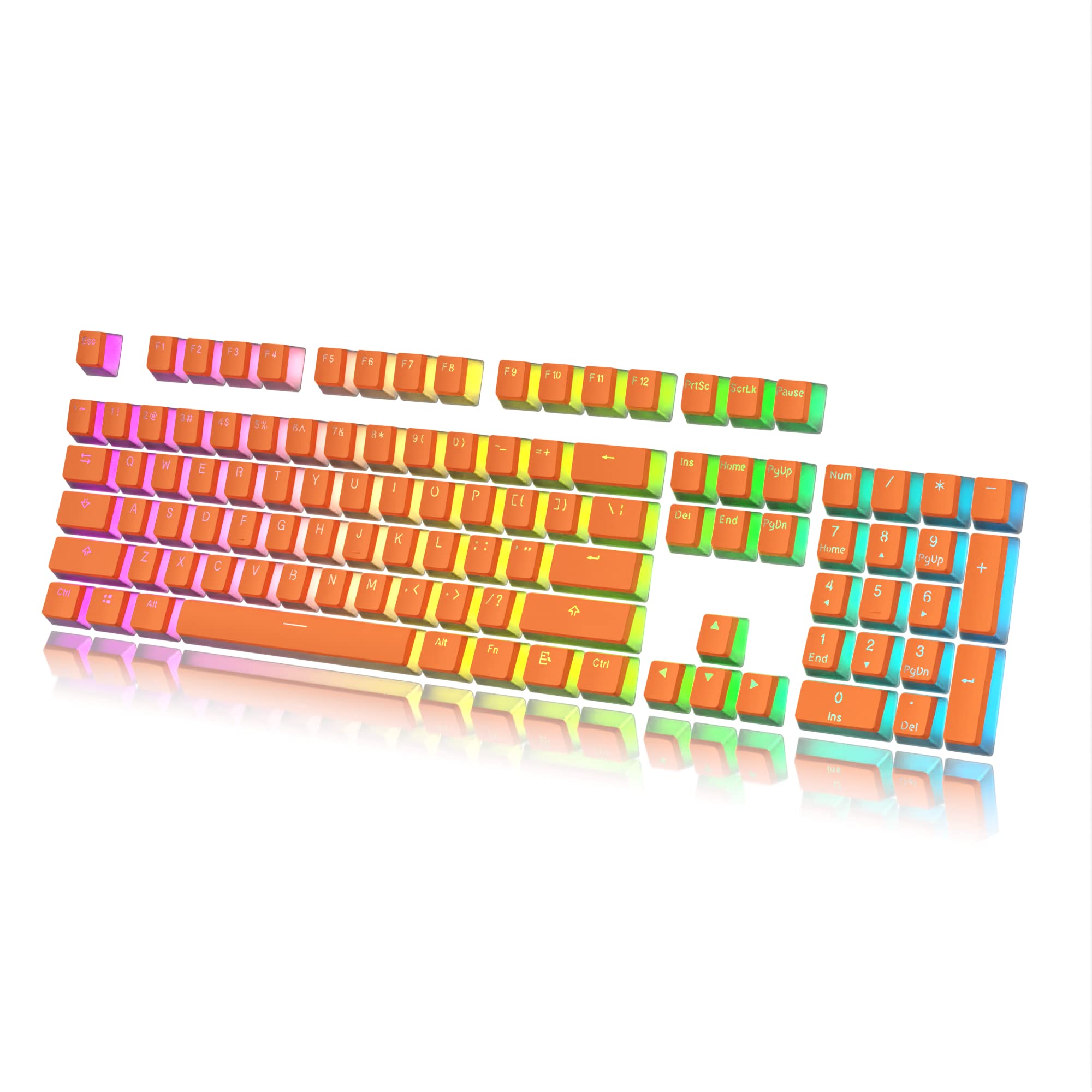 HK Gaming Pudding Keycaps | Doubleshot PBT Keycap Set | Full 108 OEM Profile Key Set | ANSI US-Layout | For Mechanical Keyboard | Compatible with Cherry MX, Gateron, Kailh, Outemu | Orange