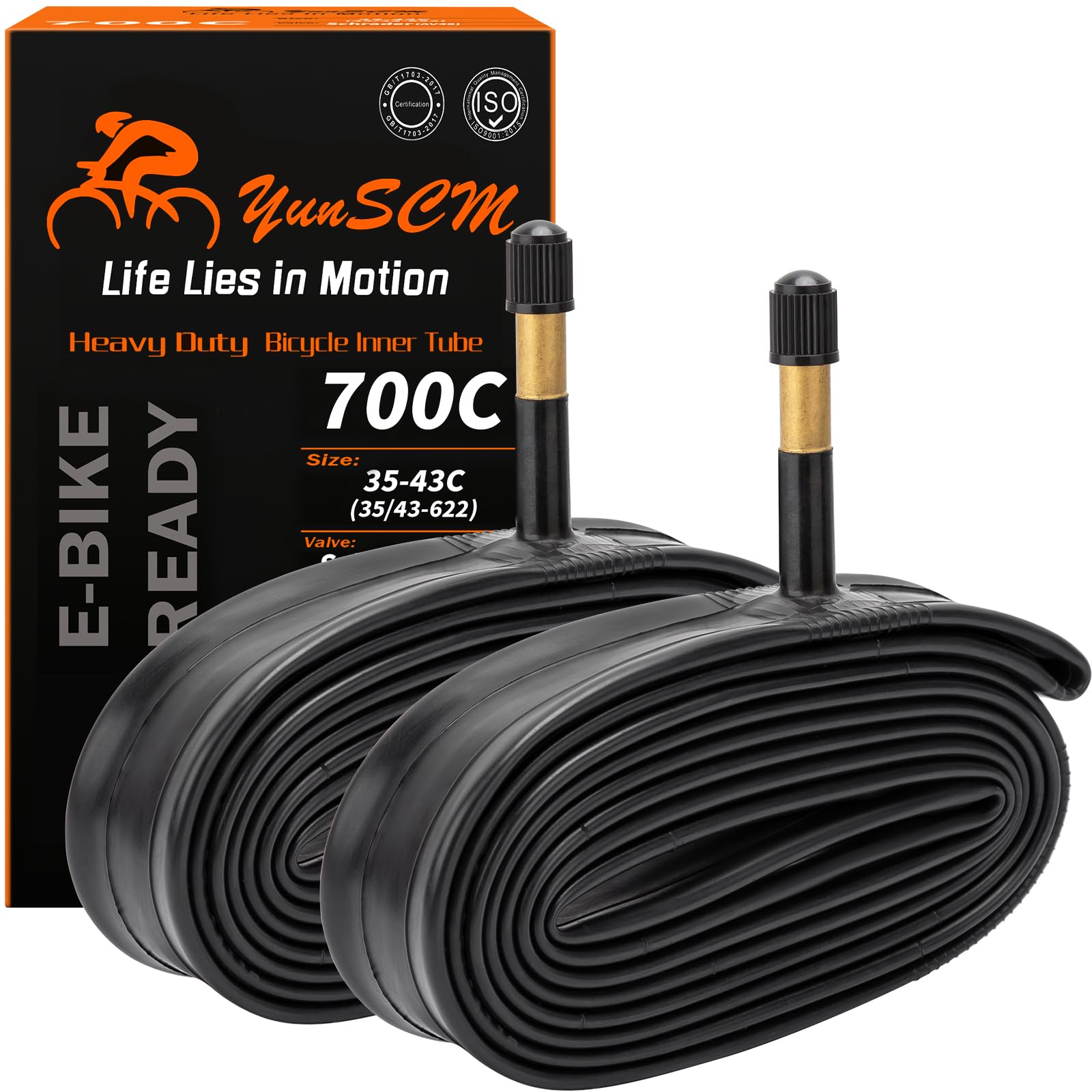YunSCM 2PCS 700C Heavy Duty Bike Tubes 700x35C 700x38C 700x40C 700Cx43C ETRTO 35/43-622 28 inch Tyre Tubes AV48mm Schrader Valve Compatible 700x35C/37C/38C/40C/43C 28x1.40 28x1.50 28x1.60 Road Bicycle