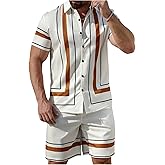 SOLY HUX Men's Button Down Color Block Striped Bowling Shirts Short Sleeve Summer Vacation Tops