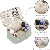 Wandering Nature Travel Makeup Bag with Brush Compartment Green PU Leather view 4
