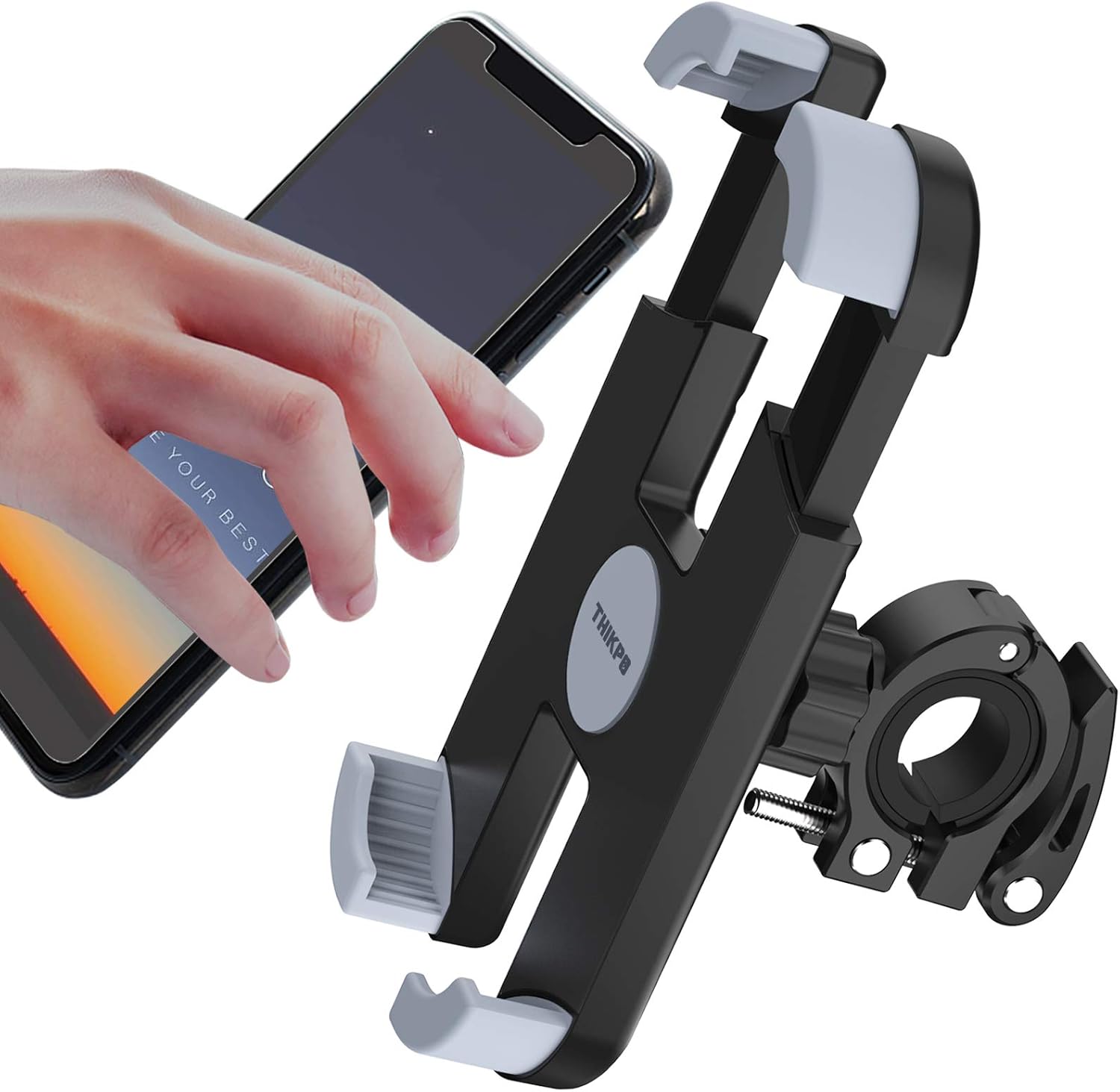 THIKPO Bike Phone Mount with Shockproof Silicone Pad, Secure Quick-Locking Clamp, 360° Rotation Angles for 4.7-6.8 inch Cellphones, Holds Phones Up to 3.5" Wide (Sturdy Mount with Premium Silicone)