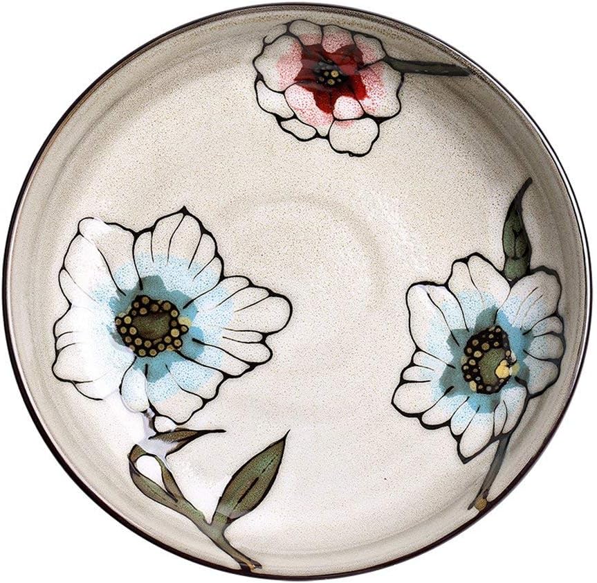 Restaurant supplies Hand Painted Porcelain Soup Plate - Retro Ceramic Tableware Home Salad Ramen Soup Bowl Creative Round Deep Plate Home Kitchen Supplies