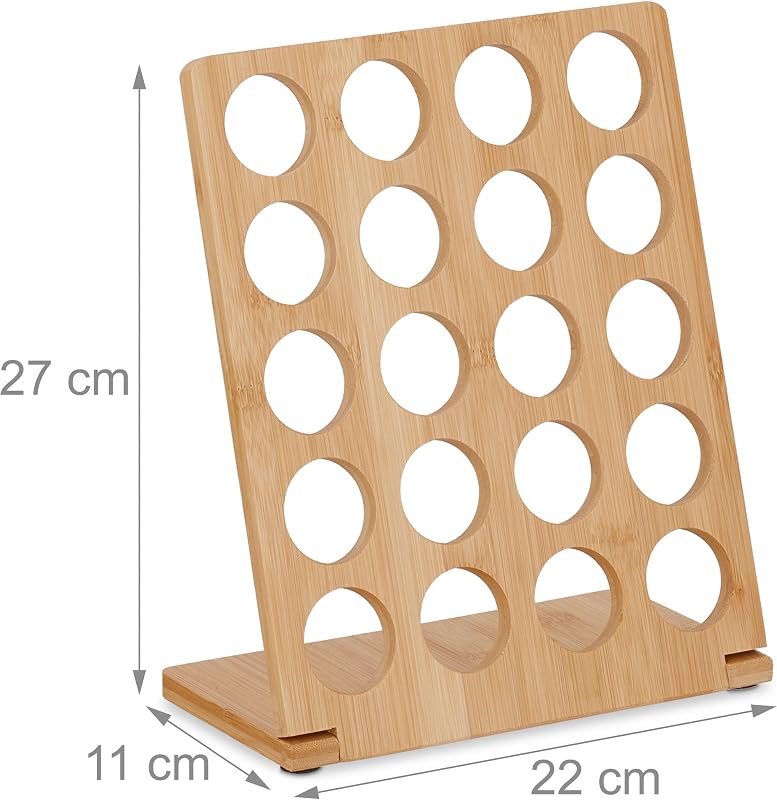Portacápsulas Compatible con Cafissimo, para 20 Cápsulas, Dispensador Café de Bambú, 27 x 22 x 11 cm, Natural