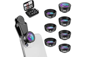 Criacr Phone Camera Lens, 210 °Fisheye Lens + 120 °Wide Angle + 25X Macro + 2X Telephoto + Star Lens + CPL + 6 Kaleidoscope 7 in 1 Phone Lens Kit Compatible with iPhone/Samsung/Google Pixel etc