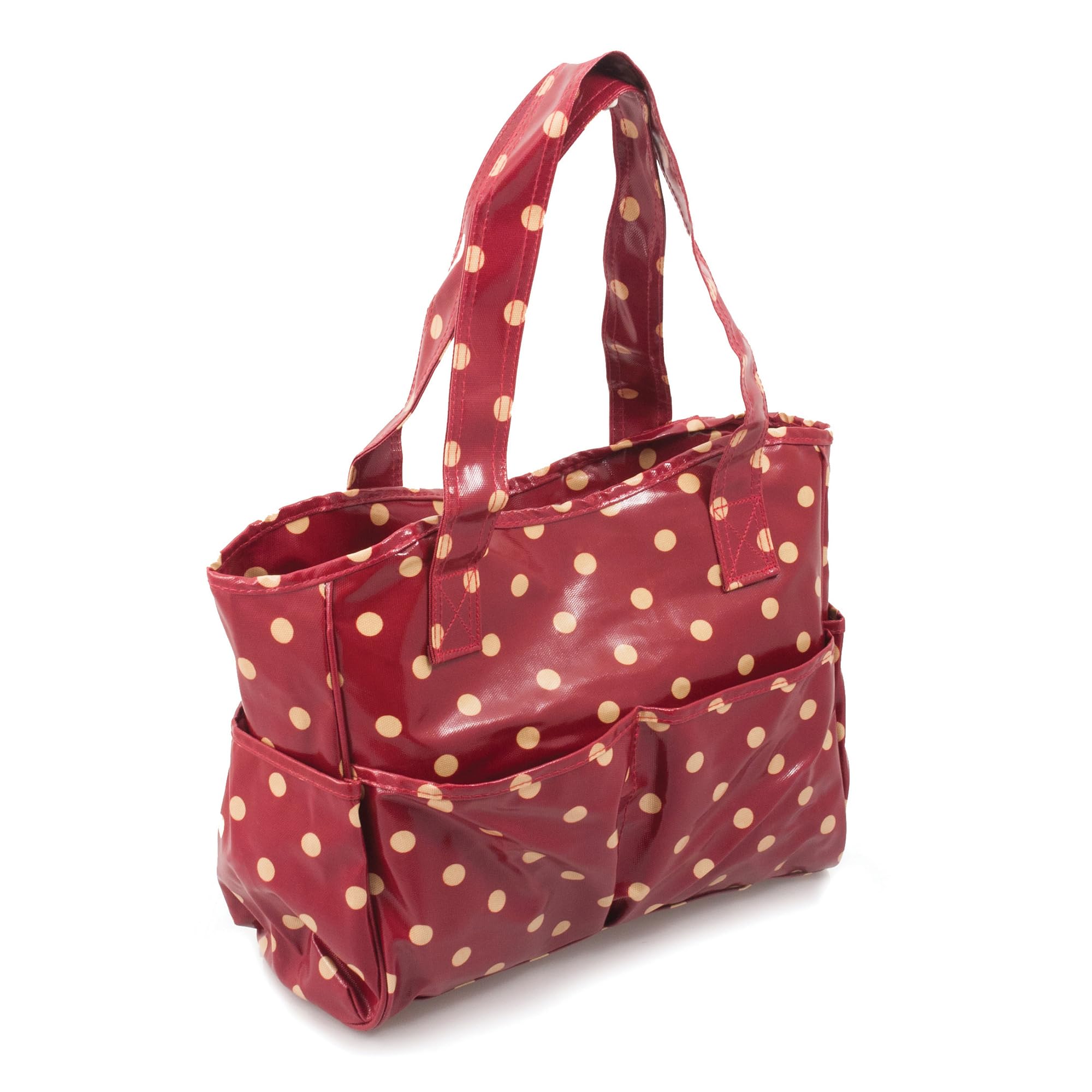 Hobby Gift Medium Knitting Bag - Travel Tote Craft Bags with Compartments, Crochet Bag Organiser for Cross Stitch, Yarn, Embroidery, School Crafting, Art Projects - 13 x 34.5 x 29cm, Red Polka Dot
