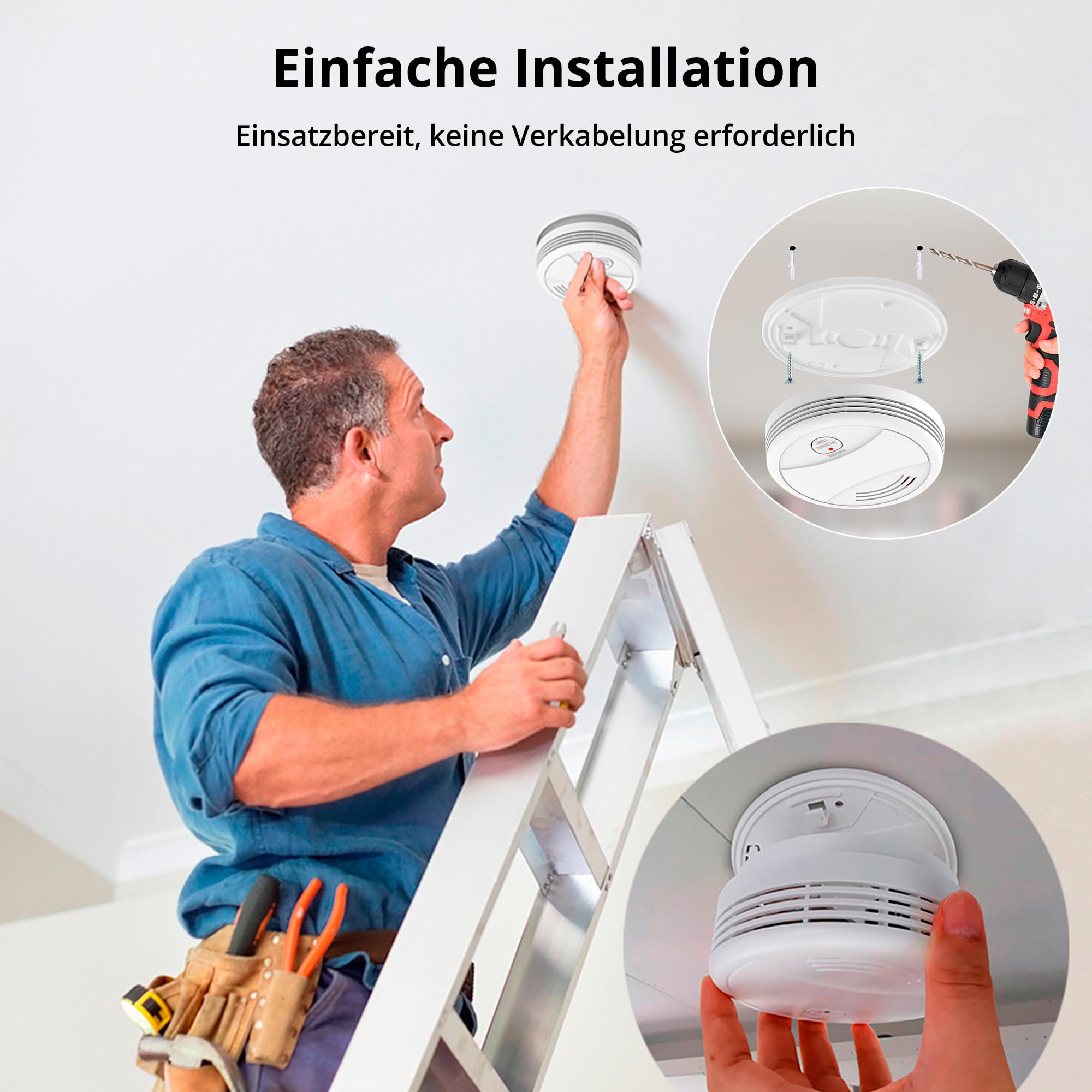 Verbesserter Rauchmelder WLAN mit App und Austauschbarer Batterie, 85dB Rauchmelder Smart Geeignet für Schlafzimmer und Werkstattküche（6 Stück） 9