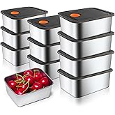 monoan 10 Pack Stainless Steel Food Storage Containers with Leak-Proof Lids, 16oz Reusable Metal Meal Prep Snack Box, Stackable Lunch Container, BPA-Free, Dishwasher Safe for Adults & Families