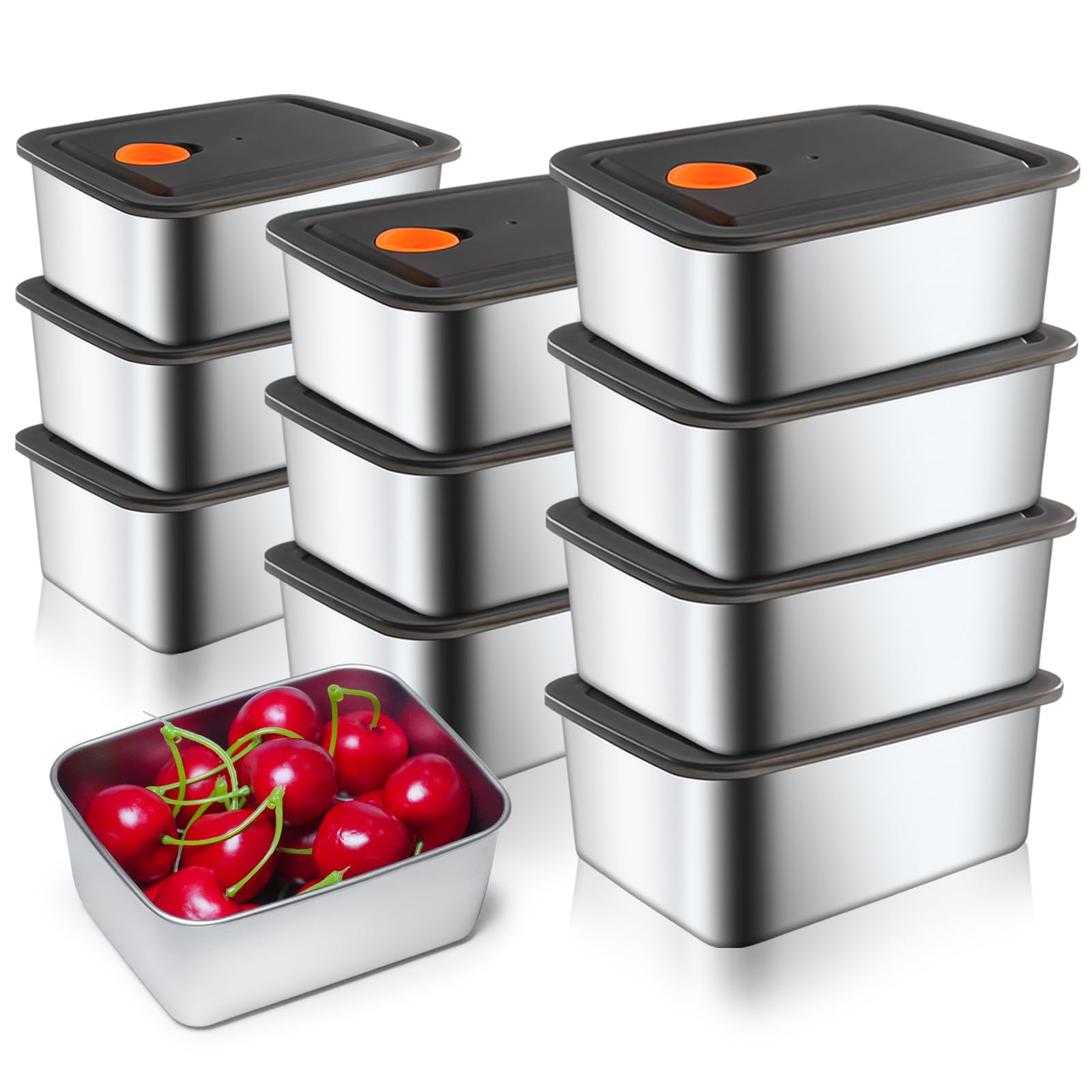 Photo 1 of 10 Pack Stainless Steel Food Storage Containers with Leak-Proof Lids, 16oz Reusable Metal Meal Prep Snack Box, Stackable Lunch Container, BPA-Free, Dishwasher Safe for Adults & Families