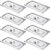 8 Pack Stainless Steel Hotel Pan Lids Metal Steam Prep Table Pan Covers with Handles Bulk for Commercial Restaurant Buffet Catering Roasting Food Trays(12.8 x 6.9 Inch, 1/3 Third Size)