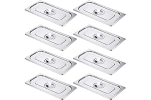 SIERAL 8 Pack Stainless Steel Hotel Pan Lids Metal Steam Prep Table Pan Covers with Handles Bulk for Commercial Restaurant Buffet Catering Roasting Food Trays(12.8 x 6.9 Inch, 1/3 Third Size)