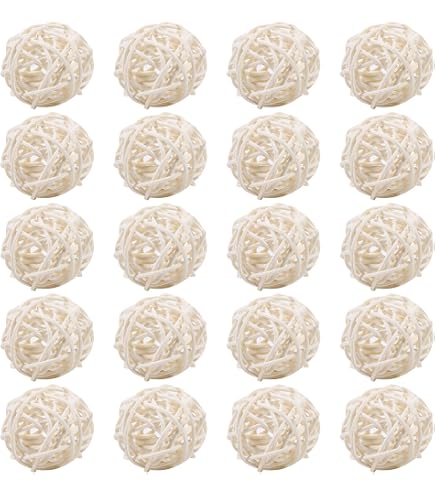 3 Boules Déco Rotin Blanc 6-10cm - Décoration Mariage Table Noël - Artisanal Tressé Main