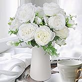 RECUTMS 2PCS Faux Peonies in Ceramics Vase Artificial Flowers Bulk Silk Fake Bouquet Floral Arrangements Centerpieces Decor for Mother's Day Home Table Wedding(White)