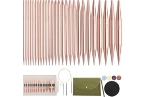 Iswawo Interchangeable Circular Knitting Needles Set 13 Pairs, Aluminum Short 4-inch Round Metal Crochet Needles for Sock Siz