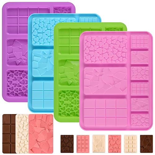 WMKGG 4 PCS Chocolate Bar Mold Set, Break Apart Chocolate Bar Mold, Homemade Energy and Protein Bar Mold, Silicone Chocolate Mold(9-Cavity)