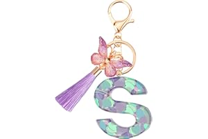 Suweibuke Colourful Cute Initial Letter Keychains for Women Girls with Tassel Butterfly, Charm for Purse Handbags Backpacks
