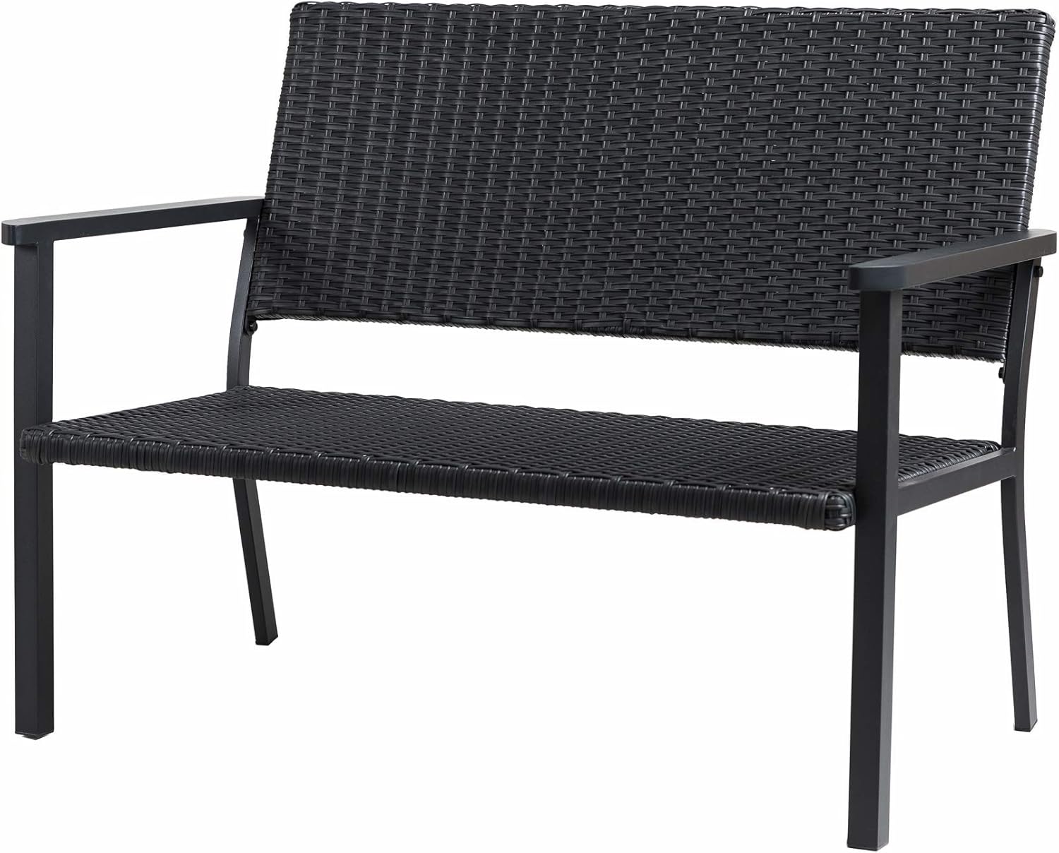 C-Hopetree Patio Loveseat Chair for All Weather Outdoor use with Hand Woven Black Wicker and Frame
