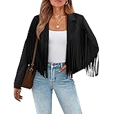 LILLUSORY Womens Cropped Fringe Faux Suede Leather Fall Jackets Western Cowgirl Country Concert Outfits