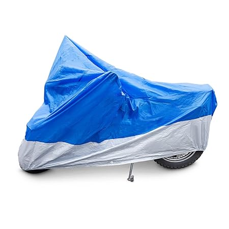 Relaxdays Motorradgarage Kunststoff, robuste Ganzgarage, mit Gummizug, UV-Schutz, H x B x T: 127x105x246 cm, Blau/Silber