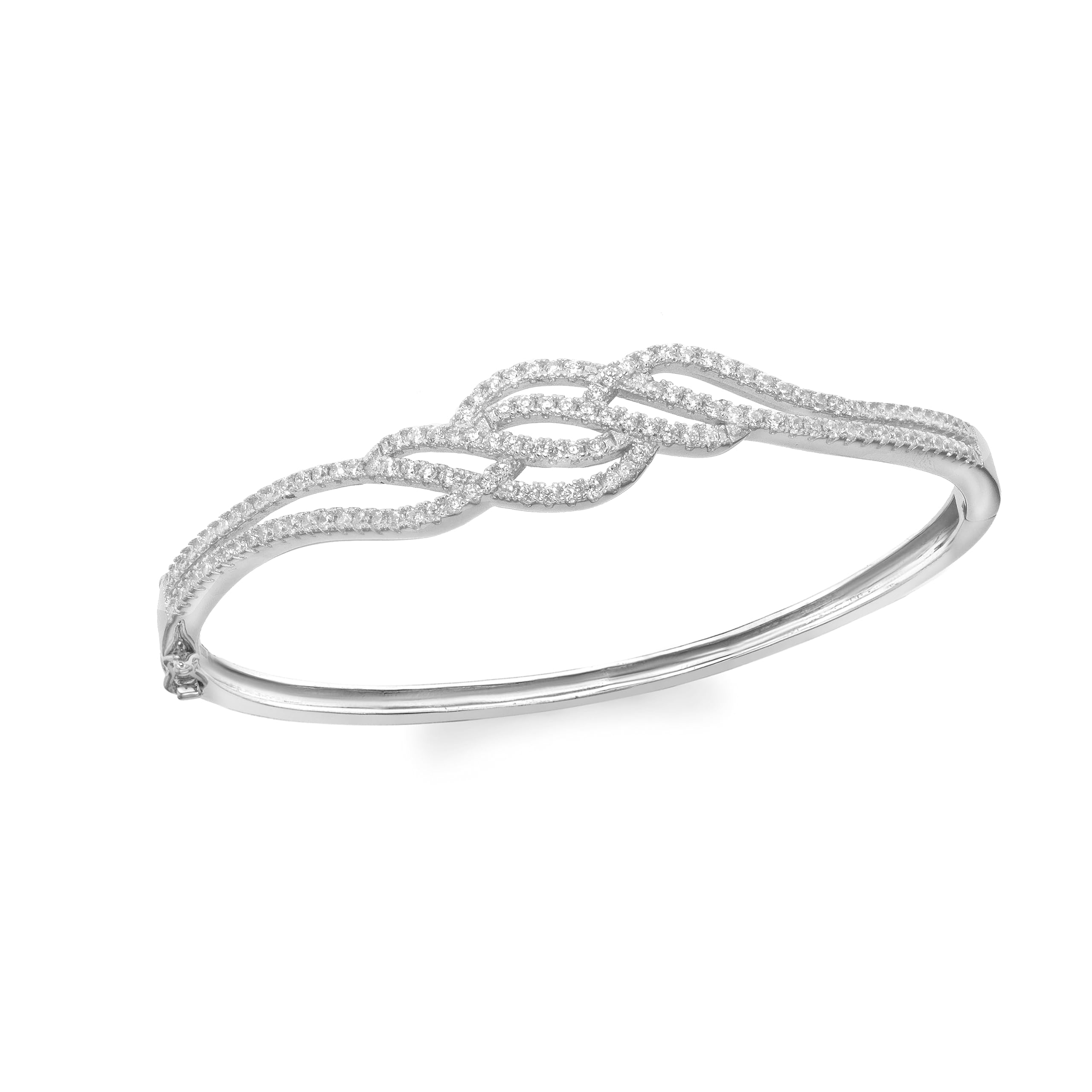 Tuscany Silver Women's Sterling Silver Rhodium Plated Cubic Zirconia Elliptic Wave Bangle
