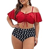 Hanna Nikole Plus Size Bikini Curvy Women, High Waisted Ruched Bathing Suit 2 Piece Drawstring Swimsuit