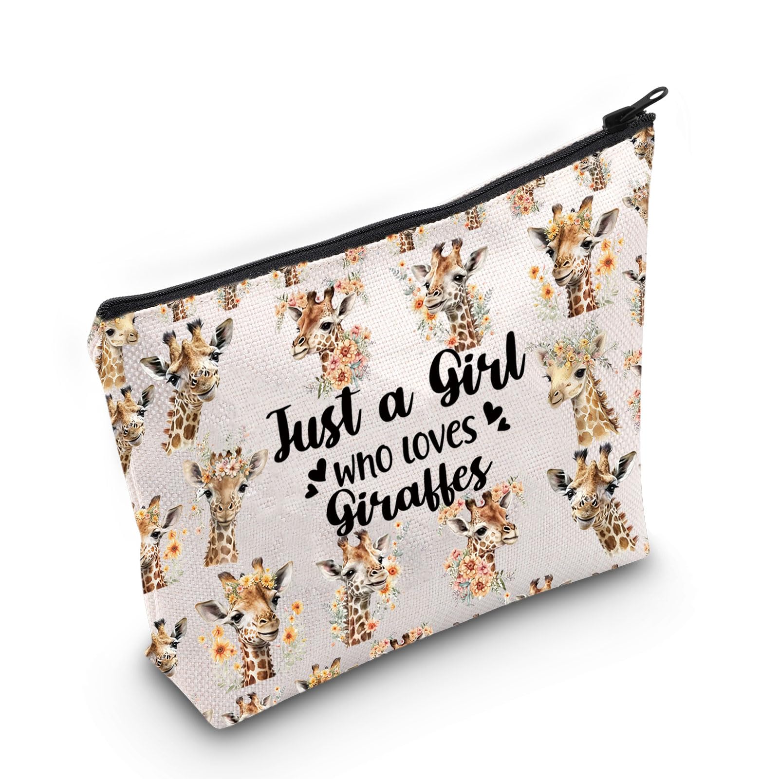 LEVLO Funny Cosmetic Bag - Animal Lover Gift for Women & Girls, Just A Girl Who Loves Giraffes Makeup Zipper Pouch Bag