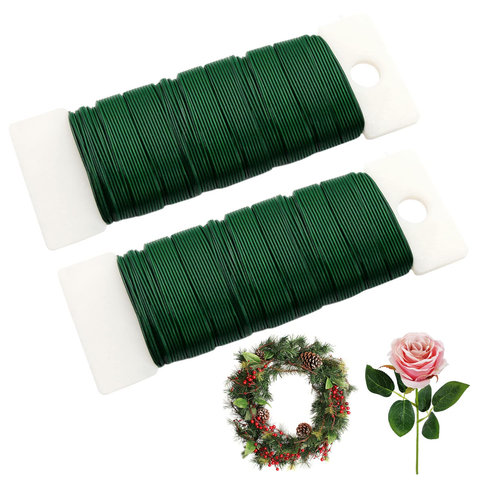 Anvin 2 Pack Floral Wires - 70m Flexible Paddle Wire, 22 Gauge, Dark Green