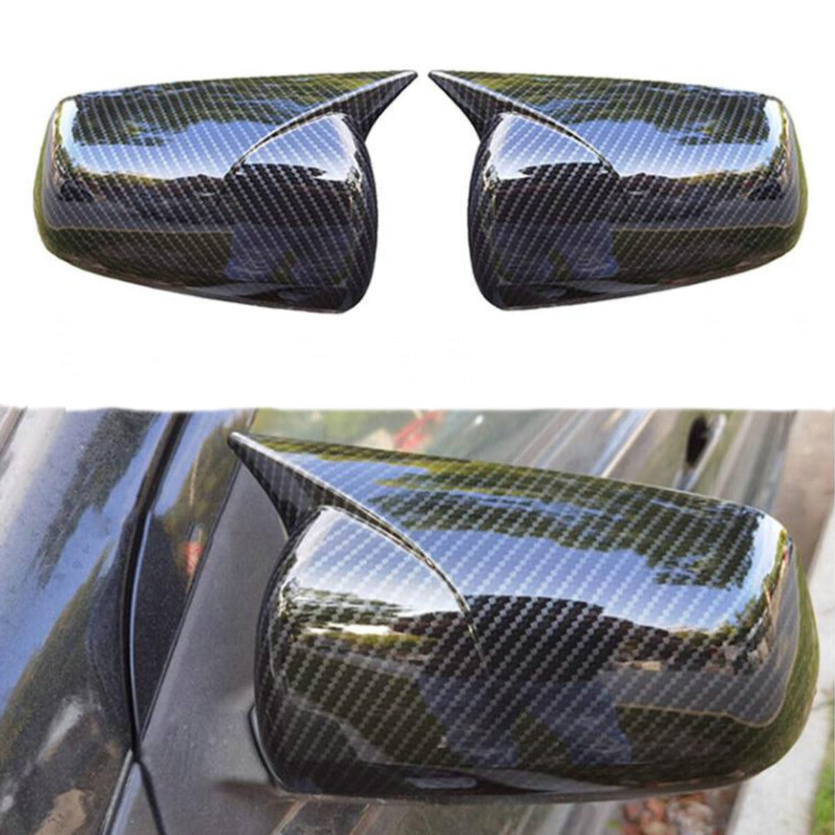 Photo 1 of 1 Pair Carbon Fiber Black Rearview Mirror Cover For Mitsubishi Lancer X10 EX EVO 2008 2009 2010 2011 2012, (NOT fit for with turn signal light)