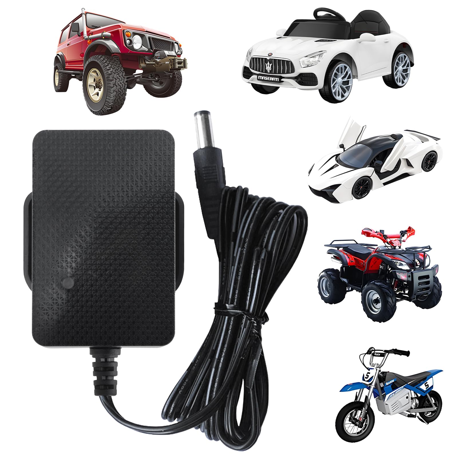 Tosiicop 12V Battery Charger for Kids Quad Bikes-12Volt 1000mA Chargers for Ride on Toys Car-Universal Power Adapter for Childs Electric Car Suit for Motorbike SUV Sports Car ATV Scooter (12V Charger)