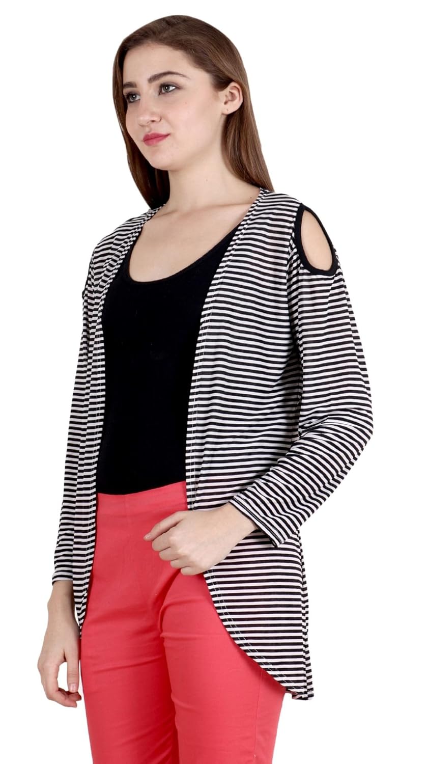 bfly women's cold shoulder stripe printed shrug