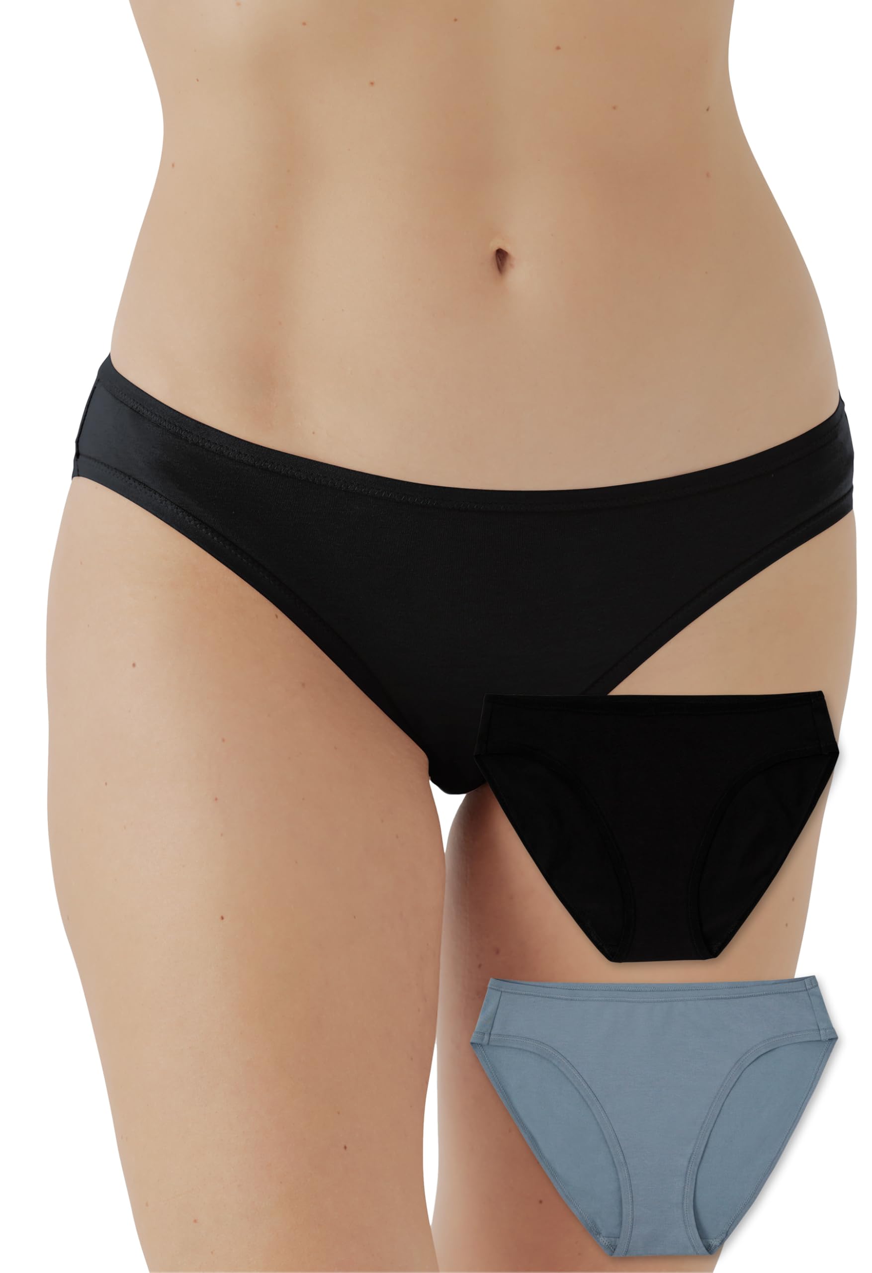 Photo 1 of Pact Women's Bikini Underwear, Classic Fit Organic Cotton Panties with High Cut Leg, 2 Pack - Black/Smoke - Small