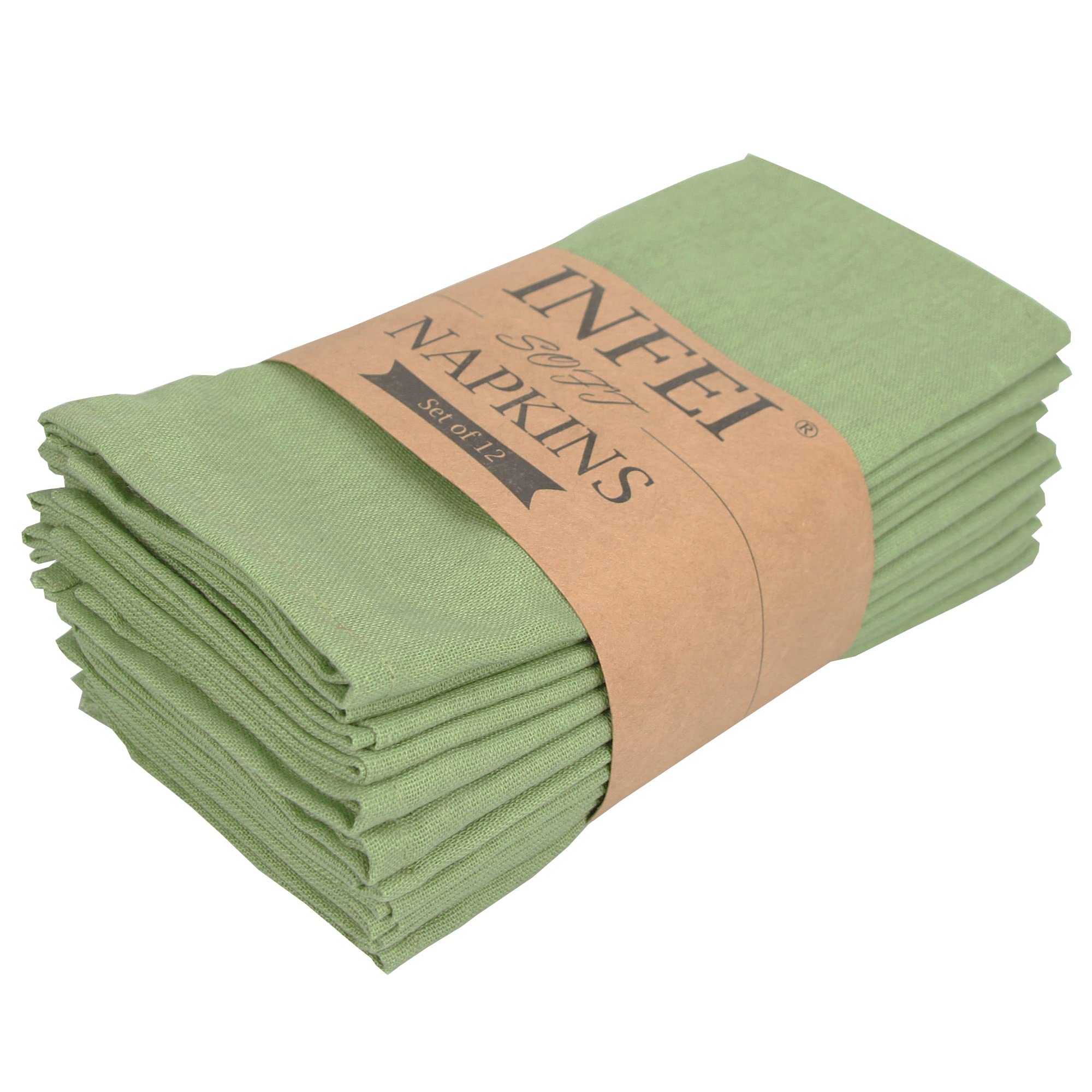 Solid Color Polyester Linen Blended Dinner Cloth Napkins - Set of 12 (40 x 40 cm) - For Events & Home Use (Lime)