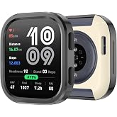 BEARDDO Metal Protector Case for Amazfit Bip 6 Smartwatch, 2 in 1 Stainless Steel Bezel &amp; TPU Back Cover Full Protective Cover Cases Scratch-Proof Rugged with Cleaning Cloth Accessories (Dark Gray)