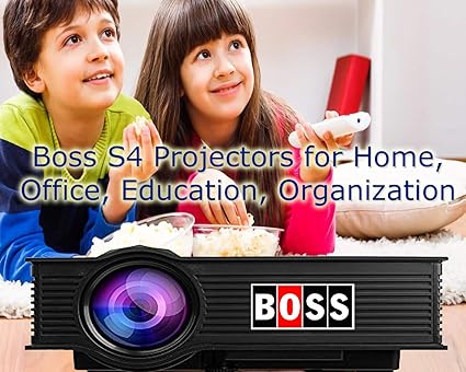 BOSS S4 1800 Lumens LED Portable Projector Support USB/HDMI/AV Input/Audio Input/VGA Input/TV/IR for Home Cinema