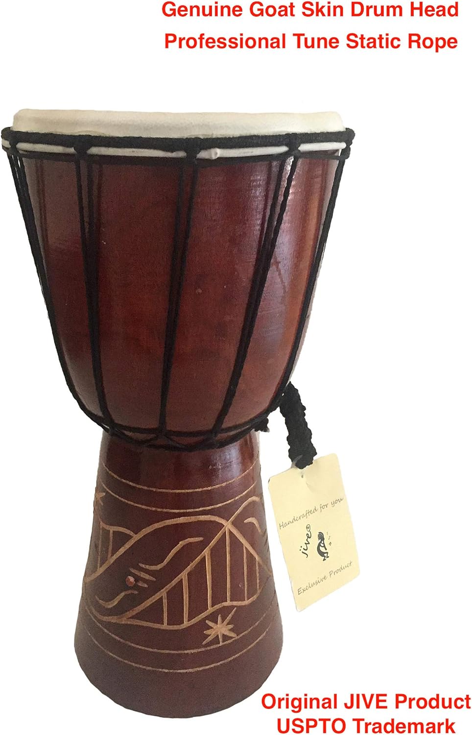 50 cm Tambour Bongo Djembe Sculpté Main One Pièce de Bois DotPeint