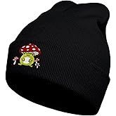 gswirmchsq Frog Mushroom Beanie Hat, Cute Embroidery Winter Knit Skull Cap Mushroom Frog Gifts for Adult Men Women