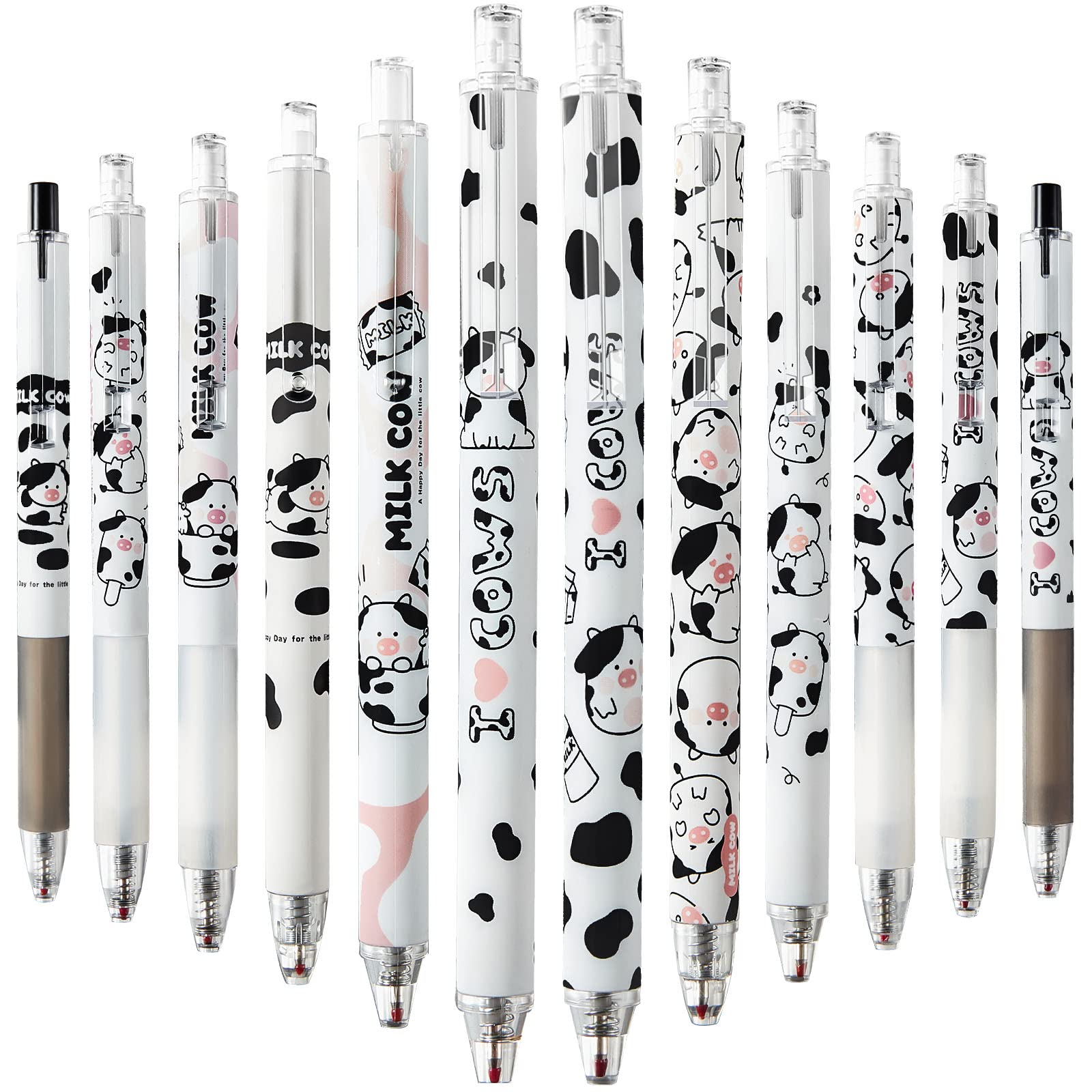 Photo 1 of Gersoniel 12 Pcs Cute Cow Pen Cartoon Gel Ink Pens with Grip 0.5 mm Black Cow Print Pens Retractable Kawaii Ballpoint Pen for Home Travel Office Supplies Friends Teachers Study Accessories