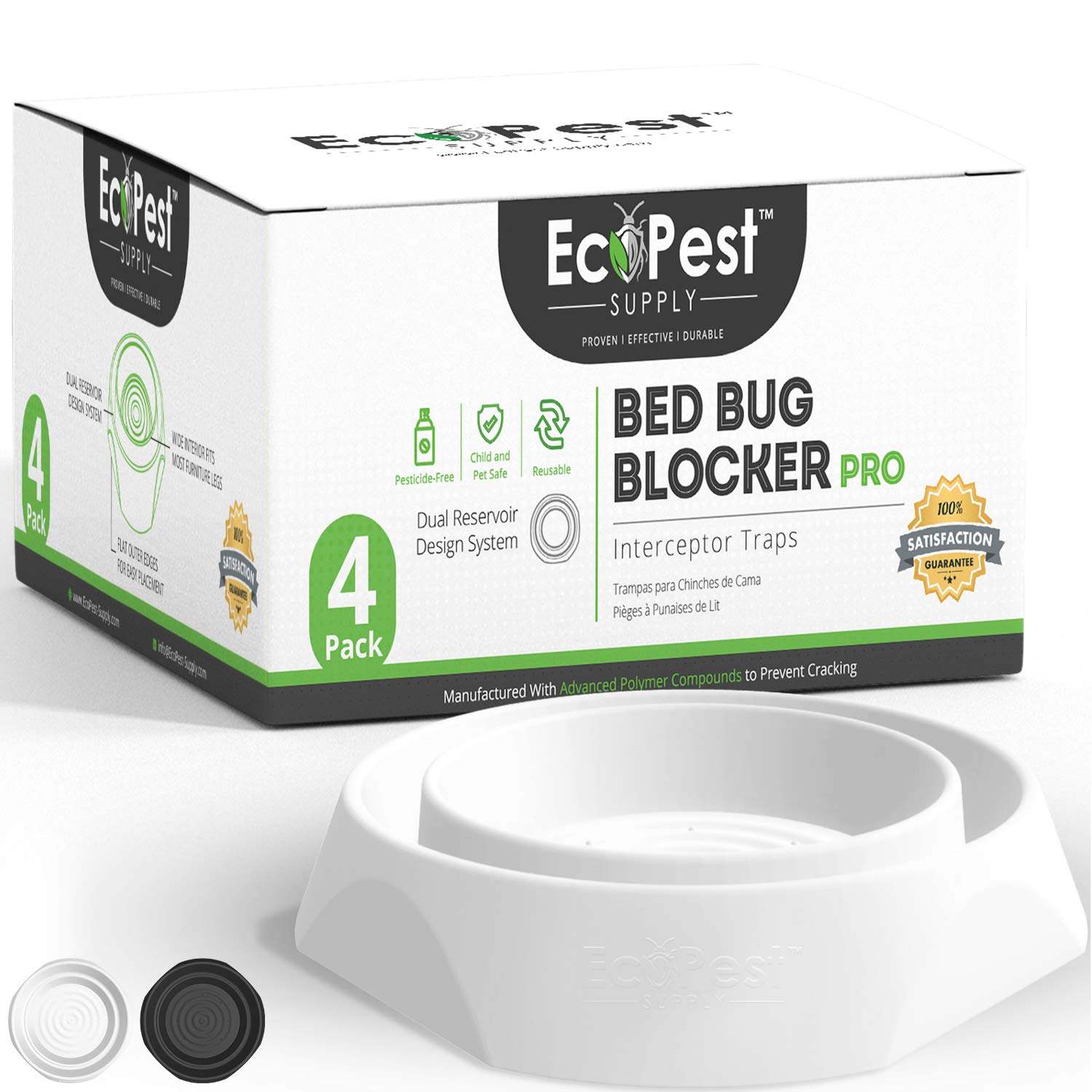 Bed Bug Interceptors – 4 Pack | Bed Bug Blocker (Pro) Interceptor Traps (White) | Eco Friendly Insect Trap for Bed Legs | No Chemicals or Pesticides | Monitor, Detector, and Trap for Bed Bugs
