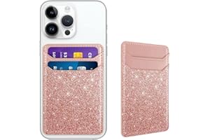 Yiyahu Glitter Self Adhesive Card Holders for Back of Phone, Leather RFID Phone Wallet Pockets Stick On, Credit Card Holders Sleeve for Phone Case, Rose Gold