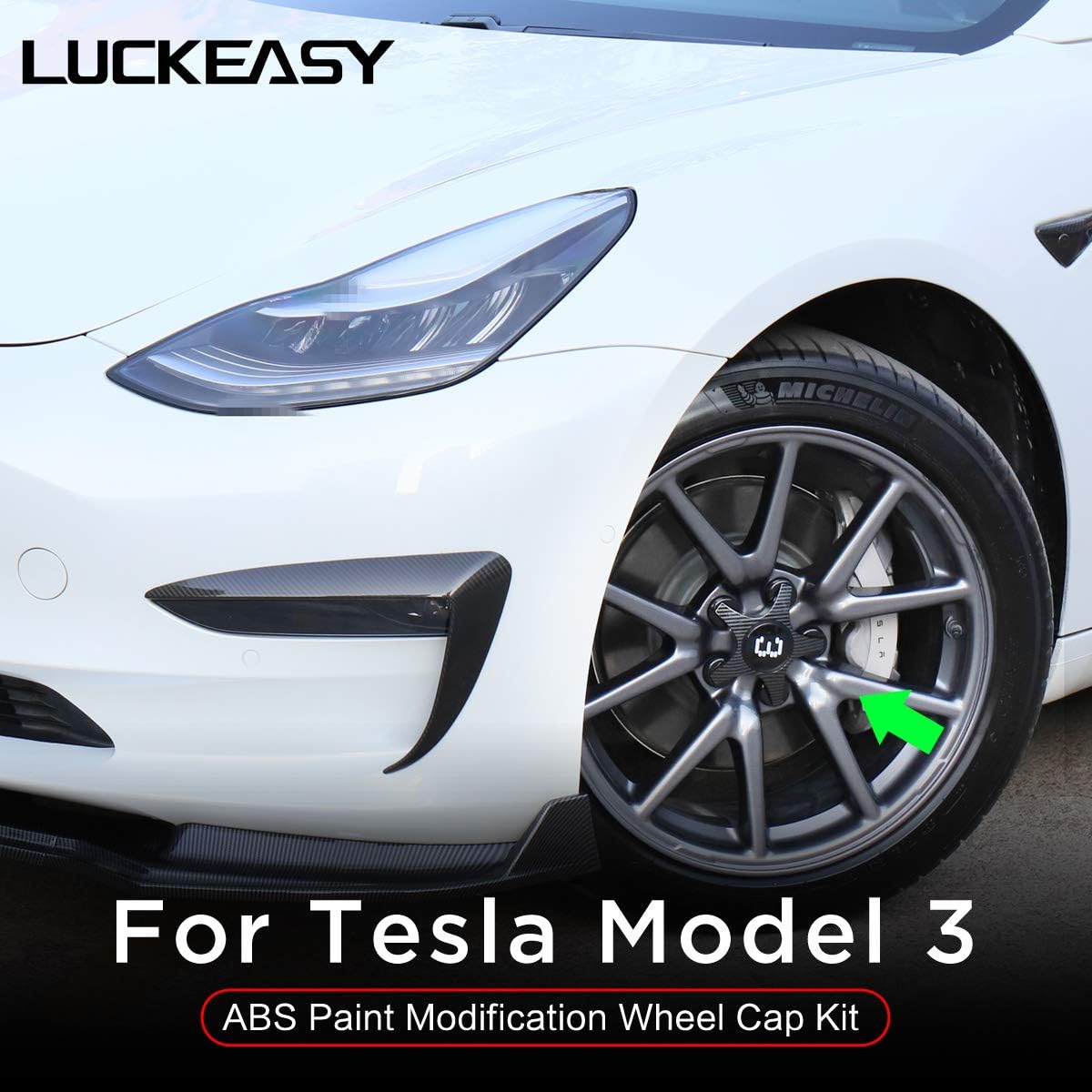 LUCKEASY Hub Cover Modification Kit for Tesla Model 3 Car ABS Paint Modification Wheel Cap Kit 4pcs/Set (M3-EX13BCFB3W)