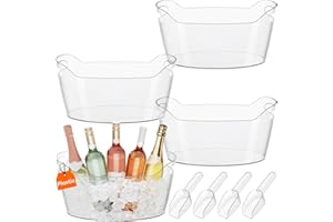 Lifewit Large 6.5L Ice Bucket for Parties 4 Pcs (in 1 Package), Portable Drink Bucket for Cocktail Bar, Plastic Champagne Coo