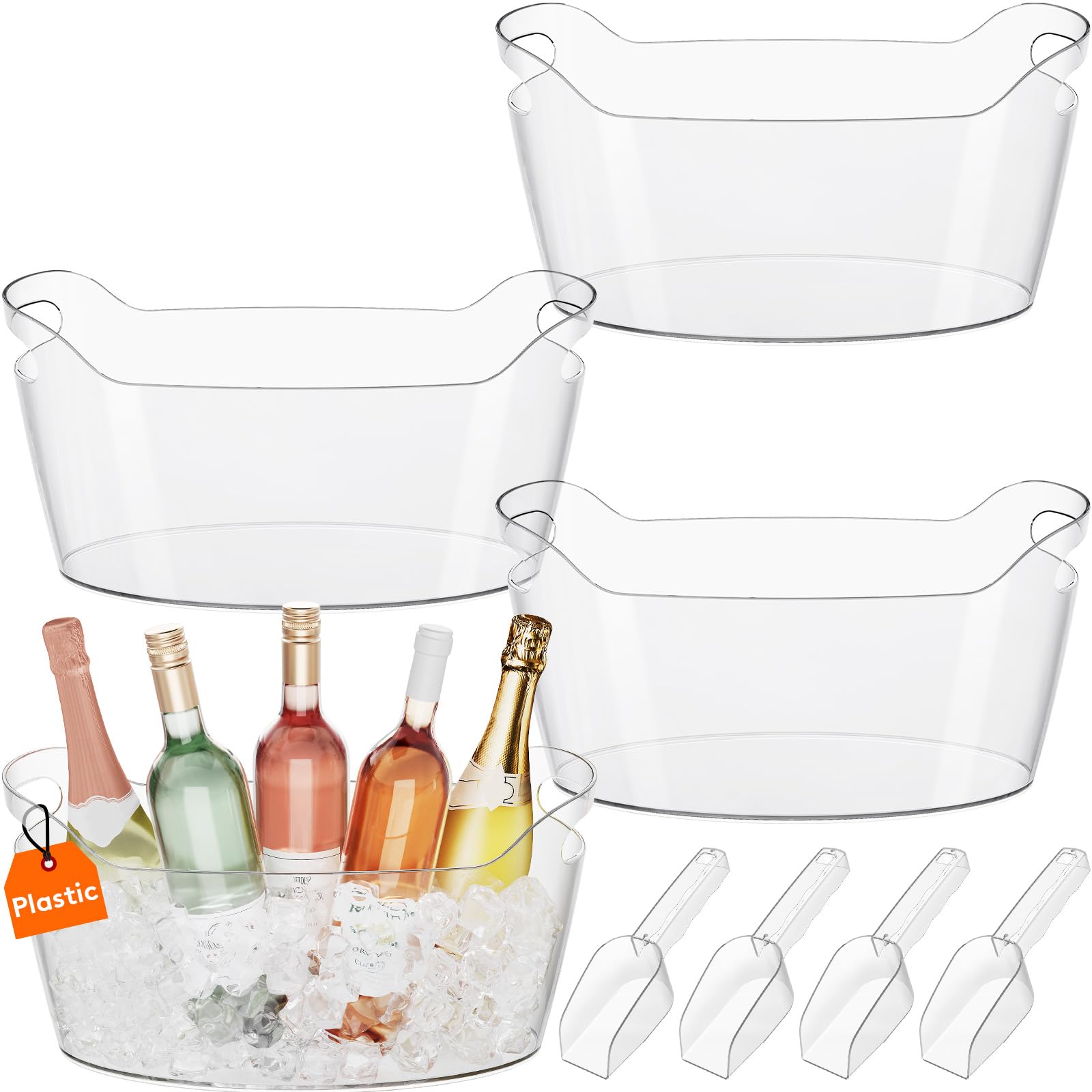 Photo 1 of Lifewit Large 6.5L Ice Bucket for Parties 4 Pcs (in 1 Package), Portable Drink Bucket for Cocktail Bar, Plastic Champagne Cooler for Beverage/Wine/Beer, Mimosa Bar Supplies Chiller Tub with Scoop