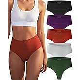Sazoox Thongs for Women High Waisted Sexy Seamless Underwear Comfortable Breathable Panties 5 Pack