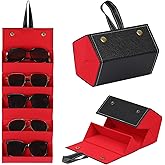 AUTOARK Foldable PU Leather Glasses Organizer with 5 Slots,Hanging & Portable Sunglass Eyewear Storage Case for Men Women,Black/Red,MKAW256