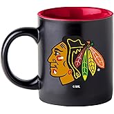 Boelter Brands Two Toned Matte Black Coffee Mug, NHL Team Logo with Inner Team Color (Chicago Blackhawks)
