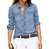 luvamia Denim Shirt Women Chambray Jean Western Shirts Long Sleeve Button Down Tops