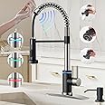 VIDEC Touch On Kitchen Faucet, 3 Modes Pull Down Sprayer, Smart Touch On Sensor Activated, LED Temperature Control, 360-Degree Rotation, 1 or 3 Hole Deck Plate. (KW-66NR, Brushed Nickel/Black)