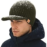 TOP-EX DryKnit™ 50% Merino Wool Waterproof Winter Beanie Hat with Brim Fleece Lined Knit Cap for Cold Weather & Large Head