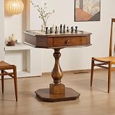 ComeWay Reversible Chess Checker Game Table with 2 Drawers, Cherry Colored | Chess Table Furniture, for Family Entertainment Room, 2-in-1 Square Game Tray for Chess Checker Backgammon, Side Table