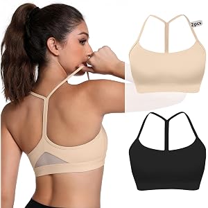 Vetoxka 2 Pack Y Back Sports Bras, Racerback Padded Yoga Workout Top with Mesh Panel, Low Impact Bras for Running, Yoga, Gym