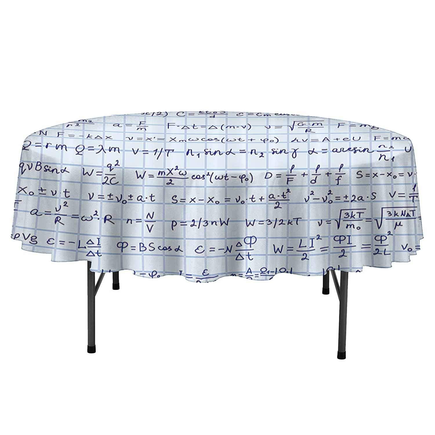 Aishare Store Blue Decor Waterproof Tablecloth School Decor Science Theme Hand Written Physics Formula Lesson Notes Illustration Table Cover for Kitchen Dinner Table D35 Inch Blue